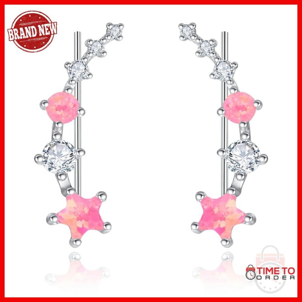 925 Sterling Silver Star Ear Cuffs with Cubic Zirconia Climbing Jewelry
